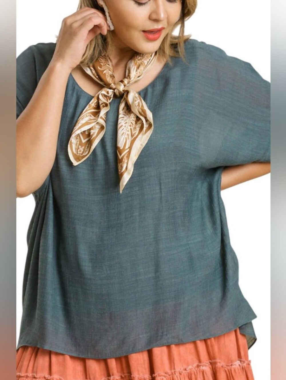 Umgee Dolman Sleeve Sheer Layered Top Seaweed Teal
